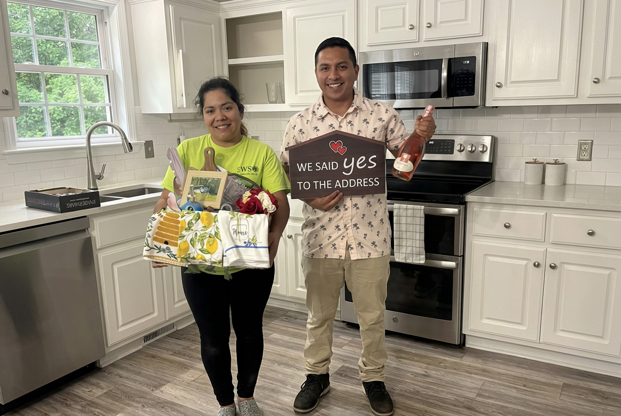 Abelino y Yareli celebrando en su nueva cocina