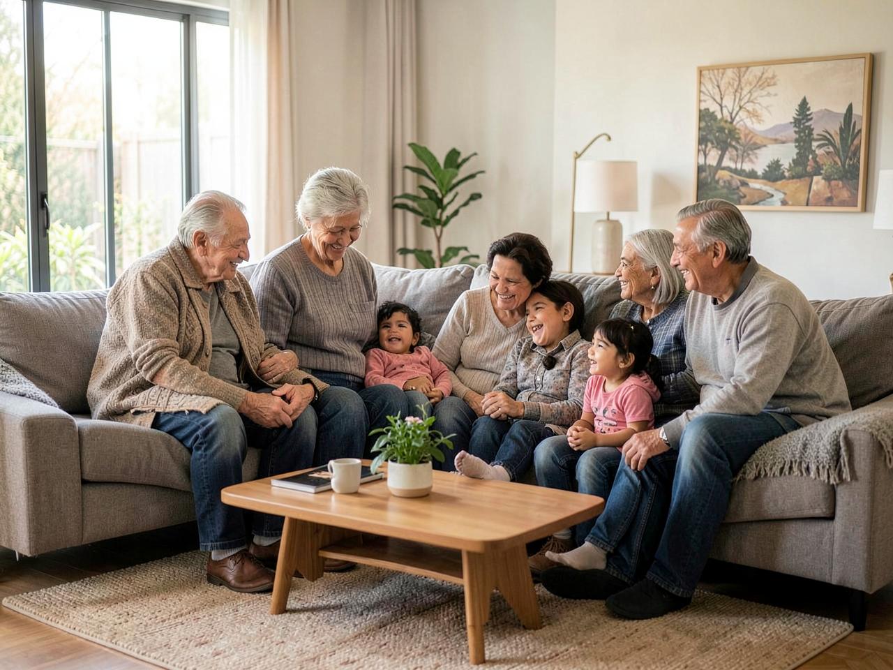 Familia latina multigeneracional en casa